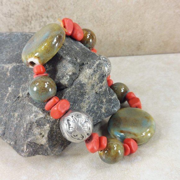 Silver Beaded Stones Bracelet Handmade Beads Jewelry Jewel Trinket Gift for Her - Picture 4 of 8